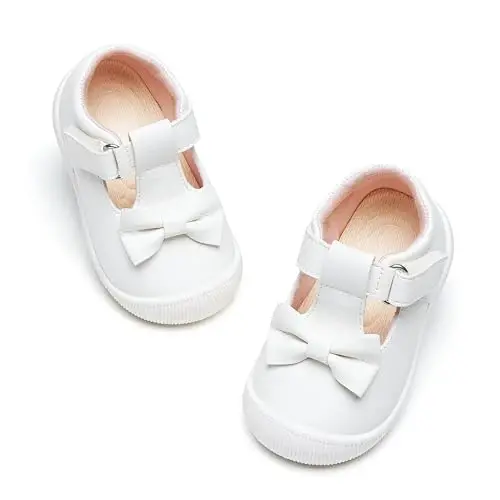 PHIRAMIN Baby Girls Mary Jane Flats - Infant Newborn Walking Shoes Soft Rubber Sole Princess Wedding - 8