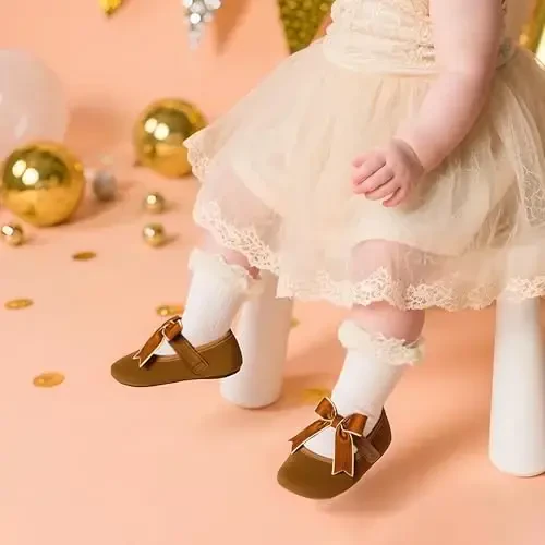 PHIRAMIN Baby Girls Mary Jane Flats - Infant Newborn Yuradigan poyabzal Yumshoq rezina taglik Princess To'y - 2
