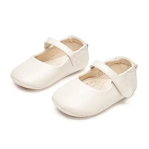 PHIRAMIN Baby Girls Mary Jane Flats - Infant Newborn Walking Shoes Soft Rubber Sole Princess Wedding - 5