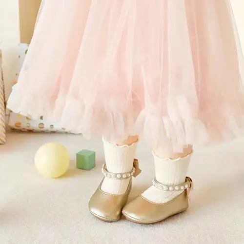 PHIRAMIN Baby Girls Mary Jane Flats - Infant Newborn Yuradigan Poyafzal Yumshoq Rezina Taglik Princess To'y - PHIRAMIN (1)