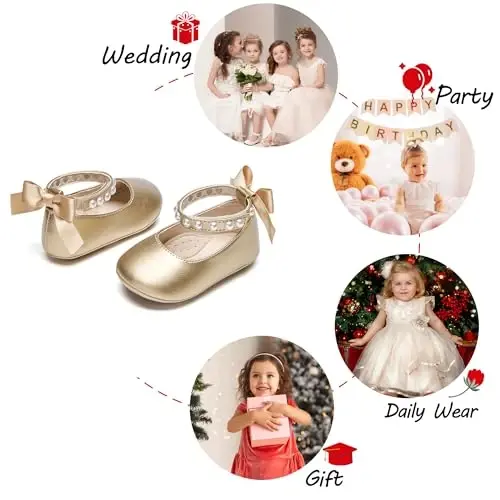 PHIRAMIN Baby Girls Mary Jane Flats - Infant Newborn Yuradigan Poyafzal Yumshoq Rezina Taglik Princess To'y - 4