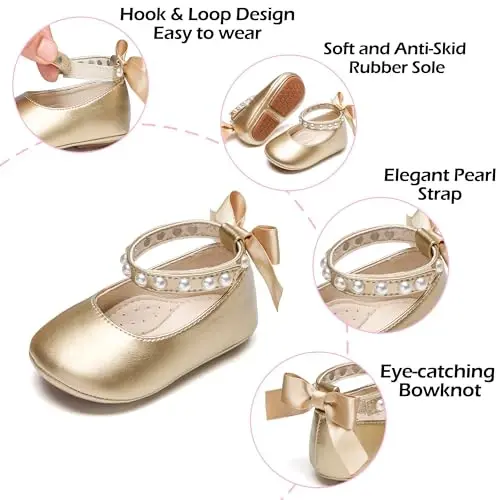 PHIRAMIN Baby Girls Mary Jane Flats - Infant Newborn Yuradigan Poyafzal Yumshoq Rezina Taglik Princess To'y - 5