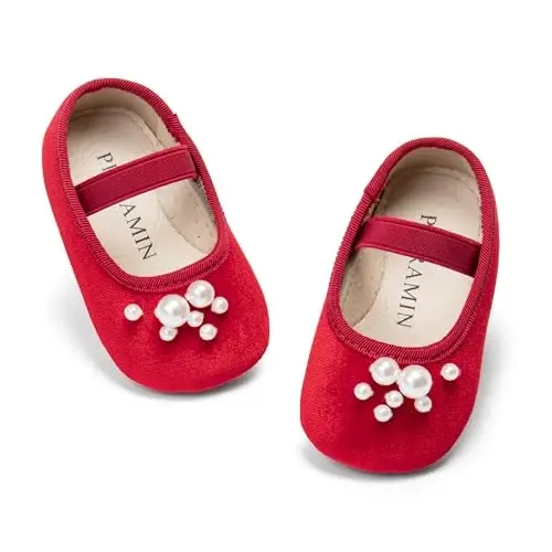 PHIRAMIN Baby Girls Mary Jane Flats - Infant Newborn Walking Shoes Soft Rubber Sole Princess Wedding - PHIRAMIN (1)
