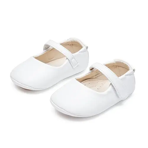 PHIRAMIN Baby Girls Mary Jane Flats - Infant Newborn Walking Shoes Soft Rubber Sole Princess Wedding - 5