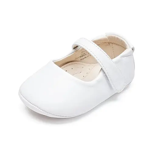 PHIRAMIN Baby Girls Mary Jane Flats - Infant Newborn Walking Shoes Soft Rubber Sole Princess Wedding - 7
