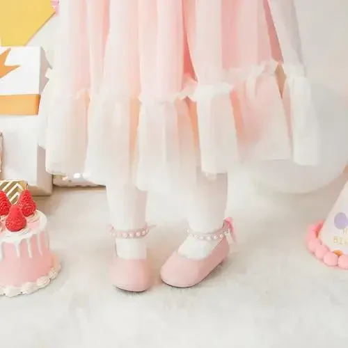 PHIRAMIN Baby Girls Mary Jane Flats - Infant Newborn Walking Shoes Soft Rubber Sole Princess Wedding - 3