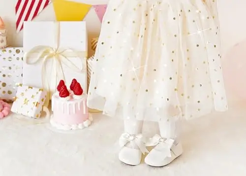 PHIRAMIN Baby Girls Mary Jane Flats - Infant Newborn Walking Shoes Soft Rubber Sole Princess Wedding - 2
