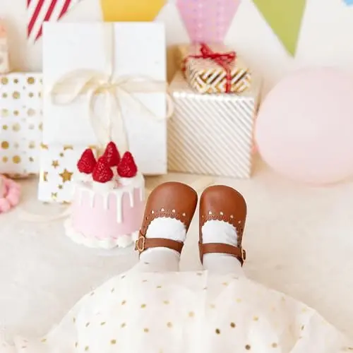 PHIRAMIN Baby Girls Mary Jane Flats - Infant Newborn Walking Shoes Soft Rubber Sole Princess Wedding - PHIRAMIN (1)