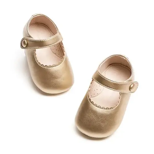 PHIRAMIN Baby Girls Mary Jane Flats - Infant Newborn Walking Shoes Soft Rubber Sole Princess Wedding - 3