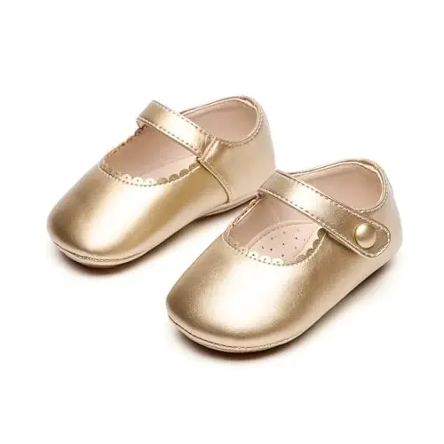 PHIRAMIN Baby Girls Mary Jane Flats - Infant Newborn Walking Shoes Soft Rubber Sole Princess Wedding - 6