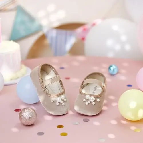 PHIRAMIN Baby Girls Mary Jane Flats - Infant Newborn Walking Shoes Soft Rubber Sole Princess Wedding - 3