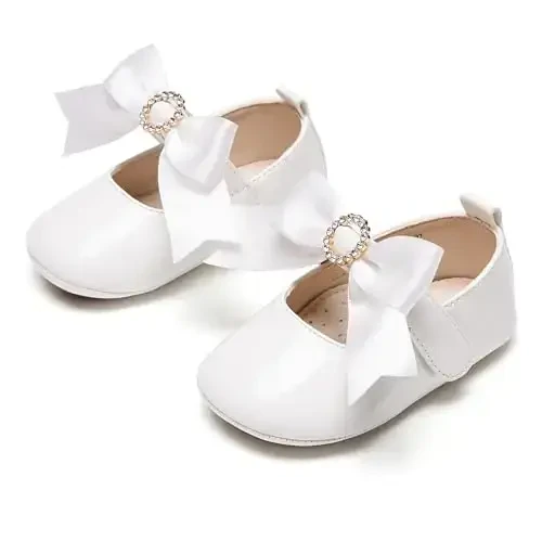 PHIRAMIN Baby Girls Mary Jane Flats - Infant Newborn Walking Shoes Soft Rubber Sole Princess Wedding - 6