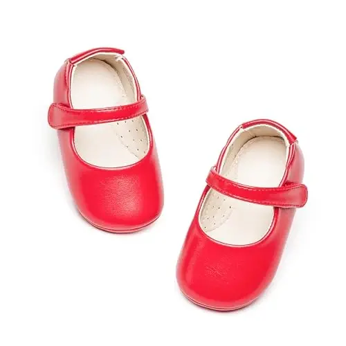 PHIRAMIN Baby Girls Mary Jane Flats - Infant Newborn Walking Shoes Soft Rubber Sole Princess Wedding - 6
