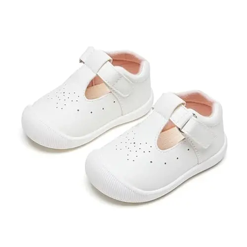 PHIRAMIN Baby Girls Mary Jane Flats - Infant Newborn Walking Shoes Soft Rubber Sole Princess Wedding - 6