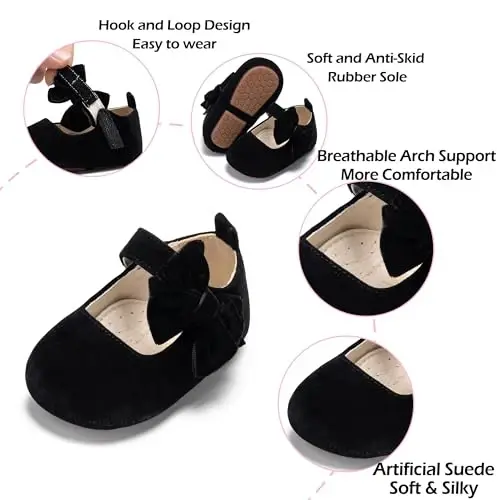 PHIRAMIN Baby Girls Mary Jane Flats - Infant Newborn Walking Shoes Soft Rubber Sole Princess Wedding - 5