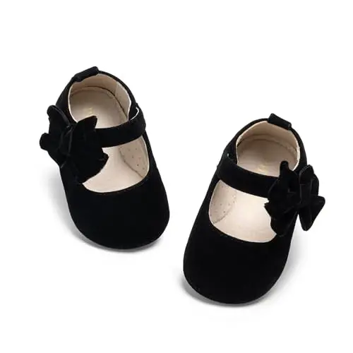 PHIRAMIN Baby Girls Mary Jane Flats - Infant Newborn Walking Shoes Soft Rubber Sole Princess Wedding - 6