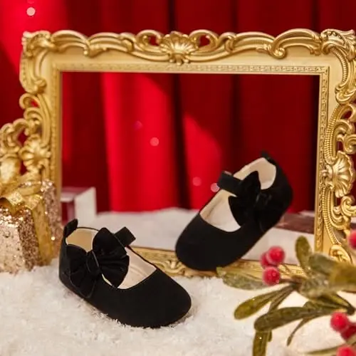 PHIRAMIN Baby Girls Mary Jane Flats - Infant Newborn Walking Shoes Soft Rubber Sole Princess Wedding - PHIRAMIN (1)