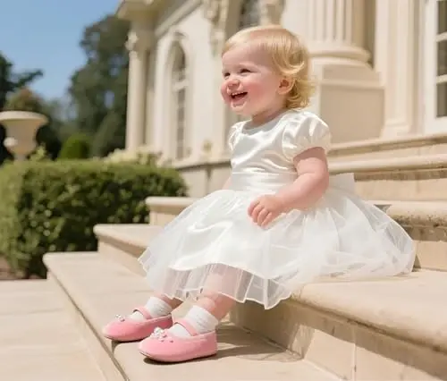 PHIRAMIN Baby Girls Mary Jane Flats - Infant Newborn Walking Shoes Soft Rubber Sole Princess Wedding - 2