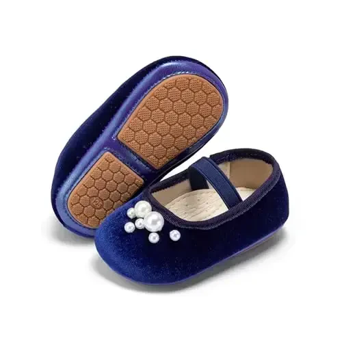 PHIRAMIN Baby Girls Mary Jane Flats - Infant Newborn Walking Shoes Soft Rubber Sole Princess Wedding 