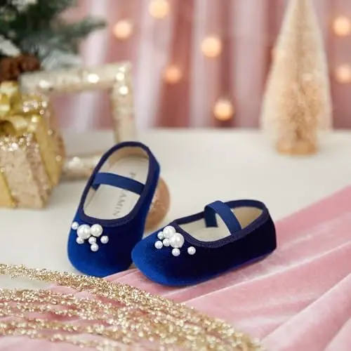 PHIRAMIN Baby Girls Mary Jane Flats - Infant Newborn Walking Shoes Soft Rubber Sole Princess Wedding - 3