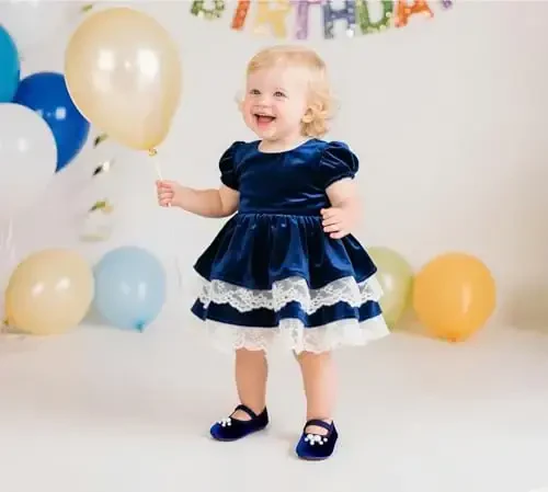 PHIRAMIN Baby Girls Mary Jane Flats - Infant Newborn Walking Shoes Soft Rubber Sole Princess Wedding - PHIRAMIN (1)