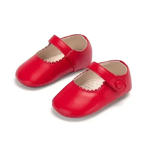 PHIRAMIN Baby Girls Mary Jane Flats - Infant Newborn Walking Shoes Soft Rubber Sole Princess Wedding - 6