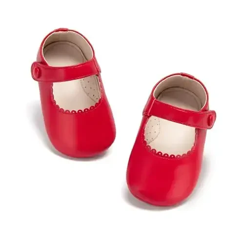 PHIRAMIN Baby Girls Mary Jane Flats - Infant Newborn Walking Shoes Soft Rubber Sole Princess Wedding - 7