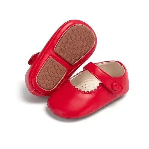 PHIRAMIN Baby Girls Mary Jane Flats - Infant Newborn Walking Shoes Soft Rubber Sole Princess Wedding - PHIRAMIN