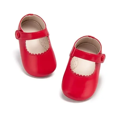 PHIRAMIN Baby Girls Mary Jane Flats - Infant Newborn Walking Shoes Soft Rubber Sole Princess Wedding - 7