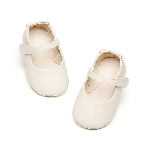 PHIRAMIN Baby Girls Mary Jane Flats - Infant Newborn Walking Shoes Soft Rubber Sole Princess Wedding - 6