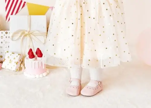 PHIRAMIN Baby Girls Mary Jane Flats - Infant Newborn Walking Shoes Soft Rubber Sole Princess Wedding - 3