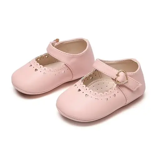 PHIRAMIN Baby Girls Mary Jane Flats - Infant Newborn Walking Shoes Soft Rubber Sole Princess Wedding - 6