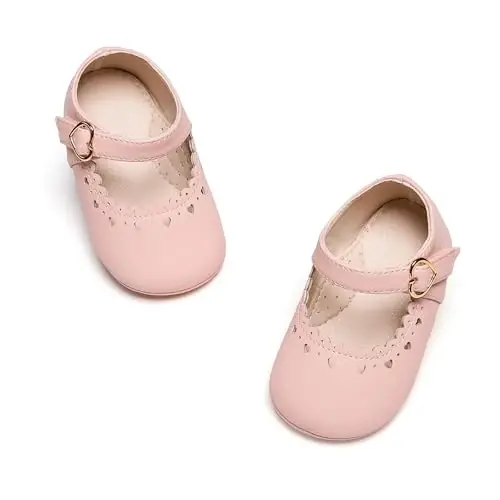 PHIRAMIN Baby Girls Mary Jane Flats - Infant Newborn Walking Shoes Soft Rubber Sole Princess Wedding - 7