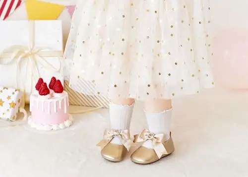 PHIRAMIN Baby Girls Mary Jane Flats - Infant Newborn Walking Shoes Soft Rubber Sole Princess Wedding - 2