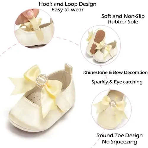 PHIRAMIN Baby Girls Mary Jane Flats - Infant Newborn Walking Shoes Soft Rubber Sole Princess Wedding - 5