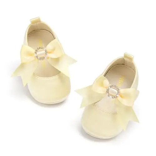PHIRAMIN Baby Girls Mary Jane Flats - Infant Newborn Walking Shoes Soft Rubber Sole Princess Wedding - 6