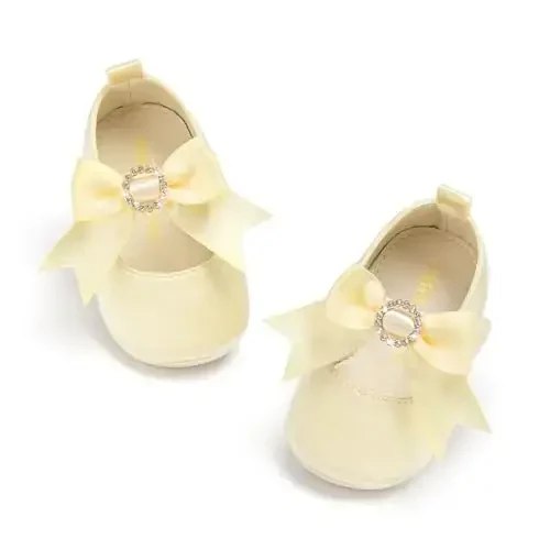 PHIRAMIN Baby Girls Mary Jane Flats - Infant Newborn Walking Shoes Soft Rubber Sole Princess Wedding - 6