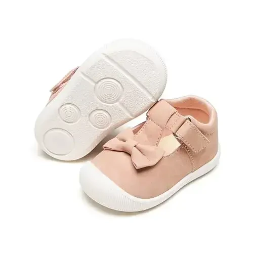 PHIRAMIN Baby Girls Mary Jane Flats - Infant Newborn Walking Shoes Soft Rubber Sole Princess Wedding - PHIRAMIN