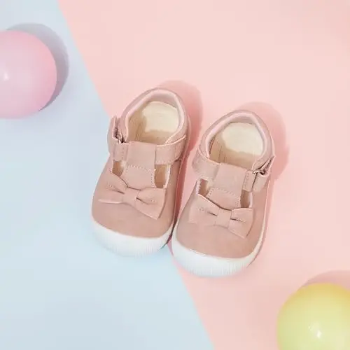 PHIRAMIN Baby Girls Mary Jane Flats - Infant Newborn Walking Shoes Soft Rubber Sole Princess Wedding - 3