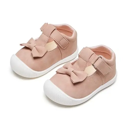 PHIRAMIN Baby Girls Mary Jane Flats - Infant Newborn Walking Shoes Soft Rubber Sole Princess Wedding - 6