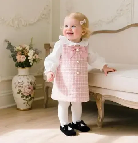 PHIRAMIN Baby Girls Mary Jane Flats - Infant Newborn Walking Shoes Soft Rubber Sole Princess Wedding - PHIRAMIN (1)