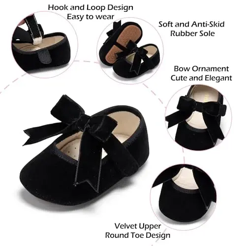 PHIRAMIN Baby Girls Mary Jane Flats - Infant Newborn Walking Shoes Soft Rubber Sole Princess Wedding - 5