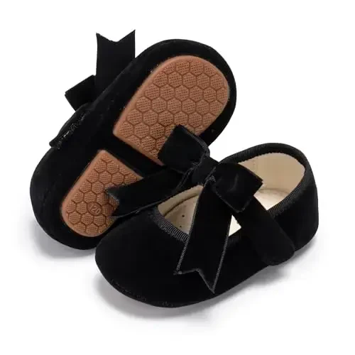 PHIRAMIN Baby Girls Mary Jane Flats - Infant Newborn Walking Shoes Soft Rubber Sole Princess Wedding - PHIRAMIN