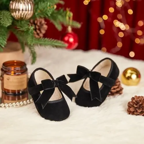 PHIRAMIN Baby Girls Mary Jane Flats - Infant Newborn Walking Shoes Soft Rubber Sole Princess Wedding - 3