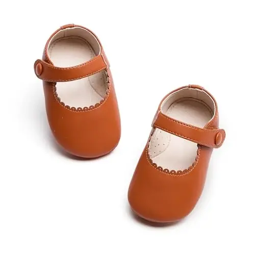 PHIRAMIN Baby Girls Mary Jane Flats - Infant Newborn Walking Shoes Soft Rubber Sole Princess Wedding - 3
