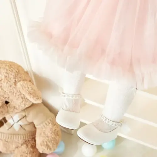 PHIRAMIN Baby Girls Mary Jane Flats - Infant Newborn Walking Shoes Soft Rubber Sole Princess Wedding - 2