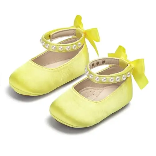 PHIRAMIN Baby Girls Mary Jane Flats - Infant Newborn Walking Shoes Soft Rubber Sole Princess Wedding - 3