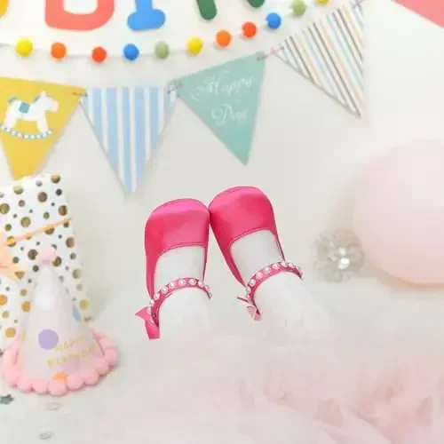 PHIRAMIN Baby Girls Mary Jane Flats - Infant Newborn Walking Shoes Soft Rubber Sole Princess Wedding - PHIRAMIN (1)