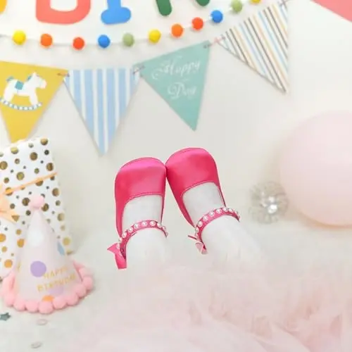 PHIRAMIN Baby Girls Mary Jane Flats - Infant Newborn Walking Shoes Soft Rubber Sole Princess Wedding - PHIRAMIN (1)
