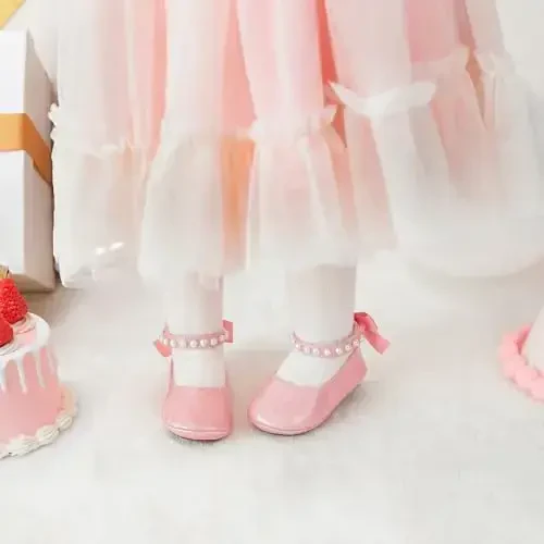 PHIRAMIN Baby Girls Mary Jane Flats - Infant Newborn Walking Shoes Soft Rubber Sole Princess Wedding - 3